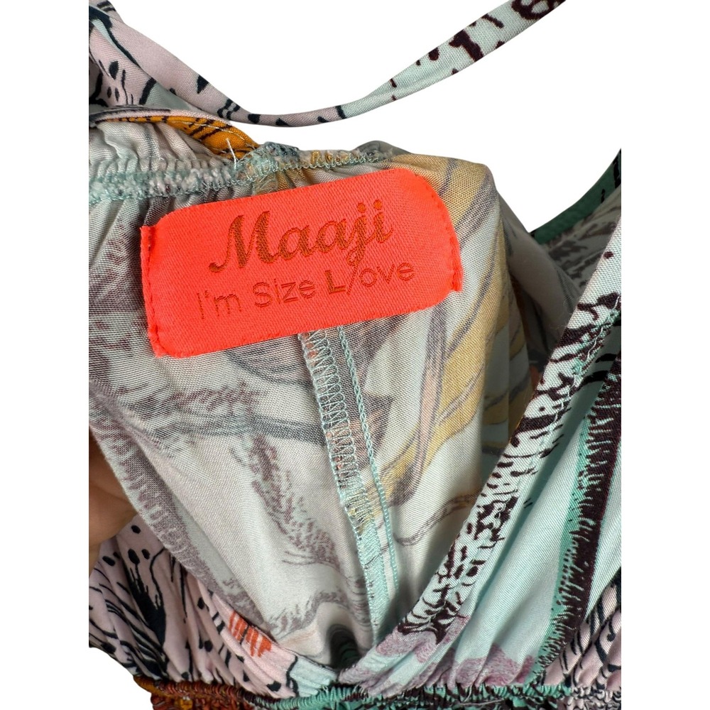 Maaji Dress Womens Large Tropical Maxi Boho Tassel Tie V Neck Beach Cover Up‎ - Picture 2 of 12